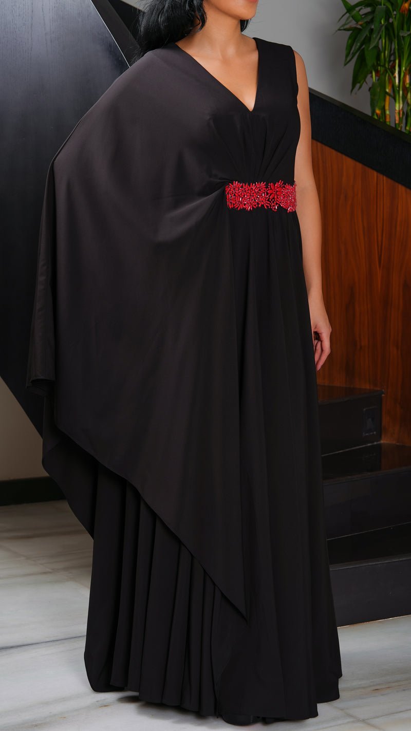 Long One Shoulder Dress Designed of Crystal Belt - WaedLine