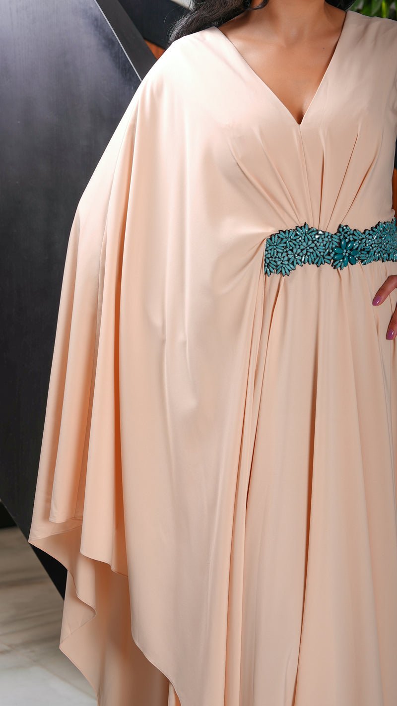 Long One Shoulder Dress Designed of Crystal Belt - WaedLine