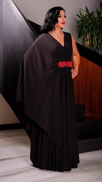 Long One Shoulder Dress Designed of Crystal Belt - WaedLine