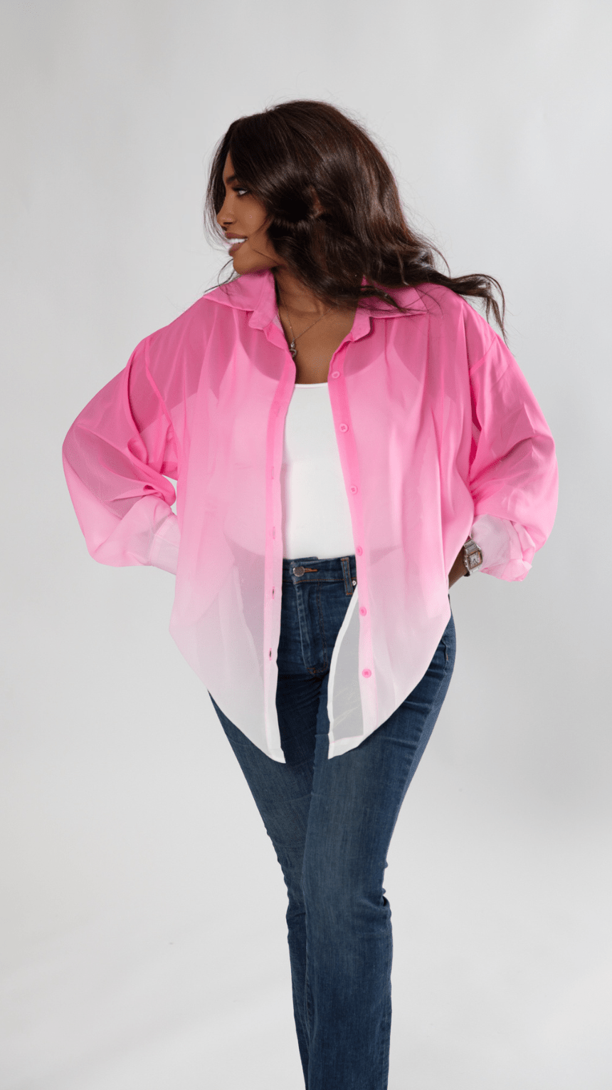 Luminous Ombre Transparent Chiffon Tee - WaedLine
