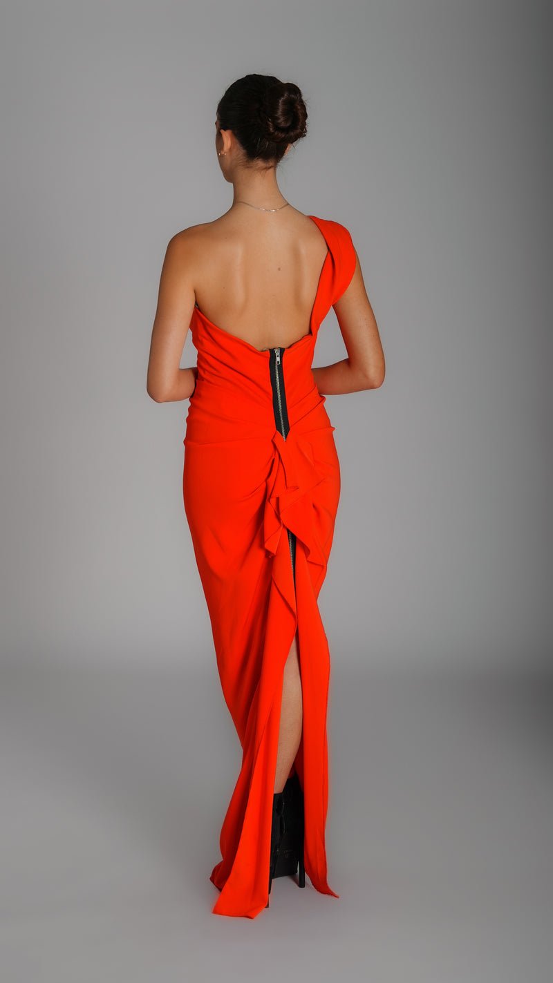 One shoulder ruffle back dress - WaedLine