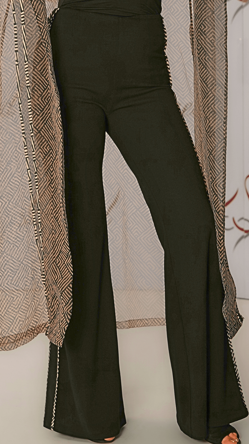 Opal Whisper: Sheer Midi Coat with Black Pants - WaedLine