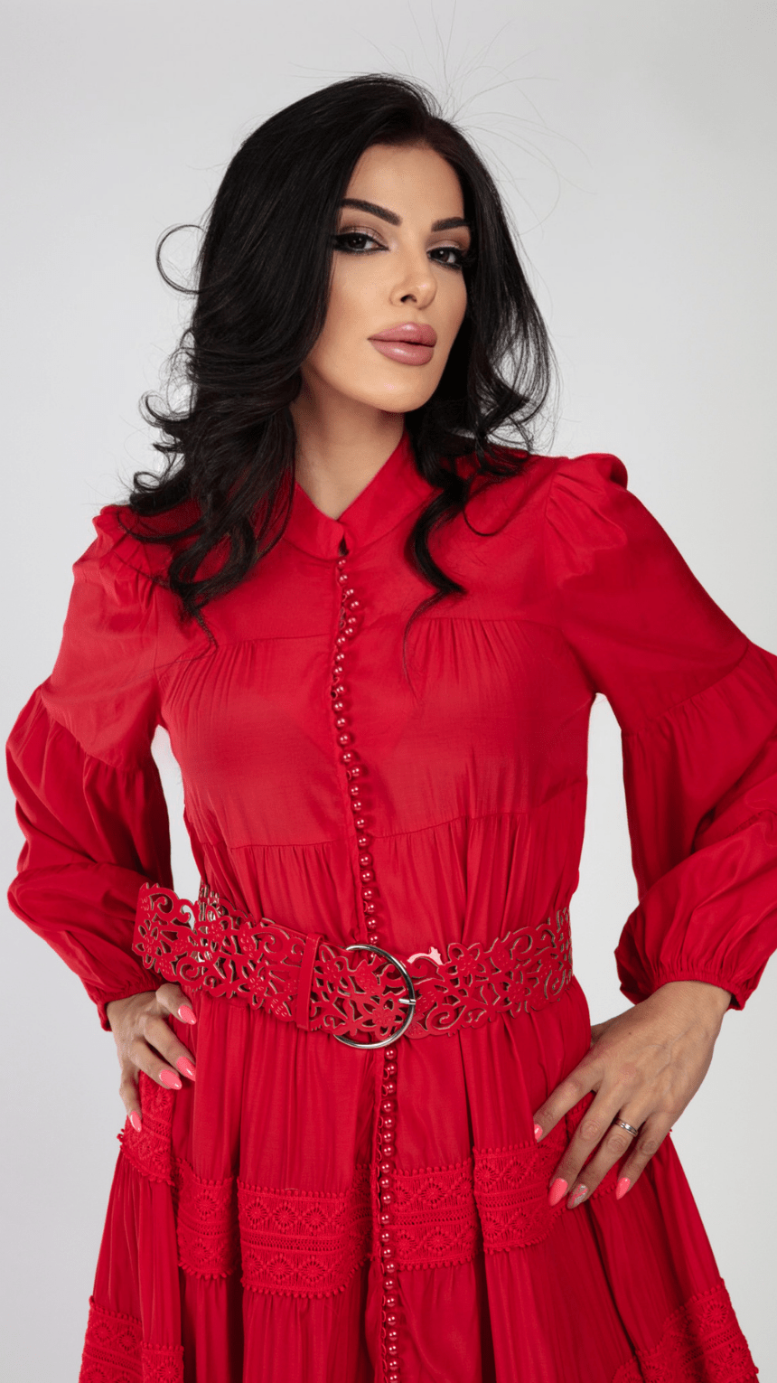 Pearl Button Long Sleeve Elegant Dress - WaedLine