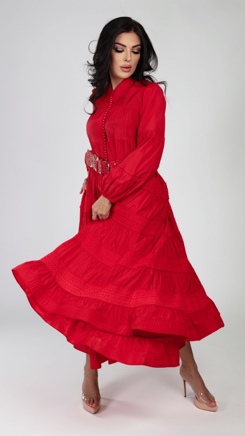 Pearl Button Long Sleeve Elegant Dress - WaedLine
