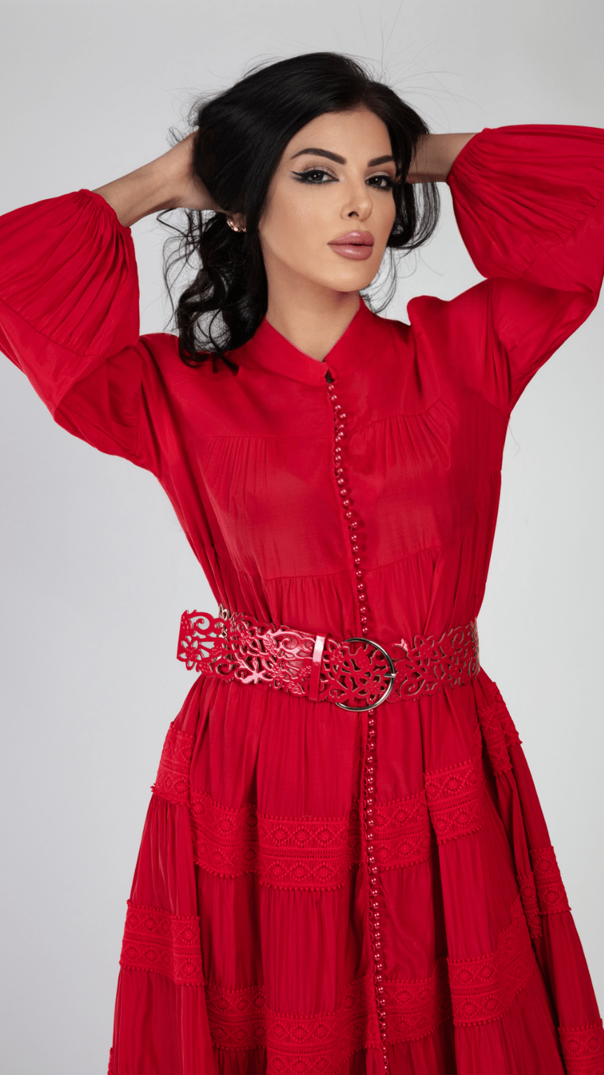 Pearl Button Long Sleeve Elegant Dress - WaedLine