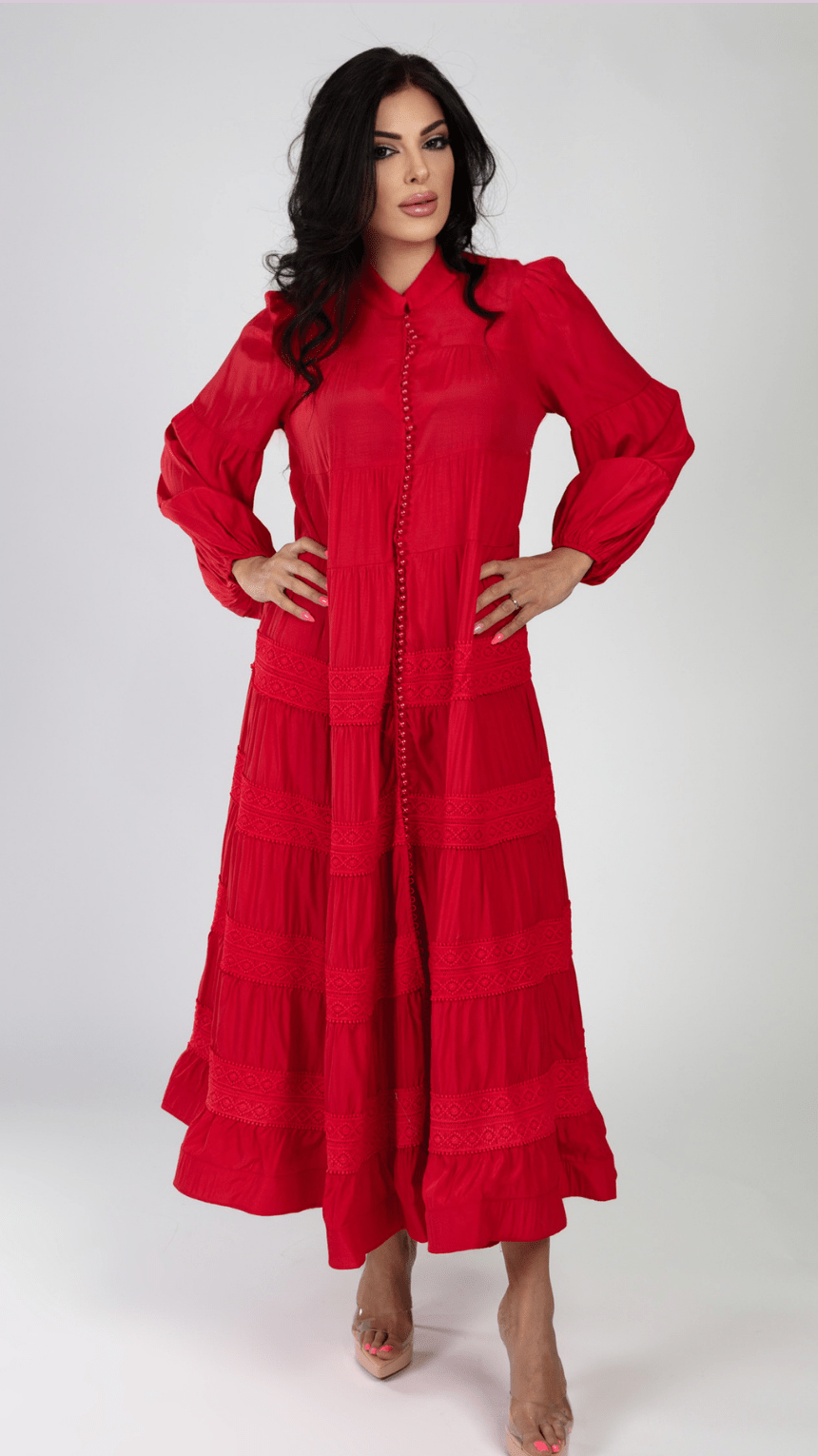 Pearl Button Long Sleeve Elegant Dress - WaedLine