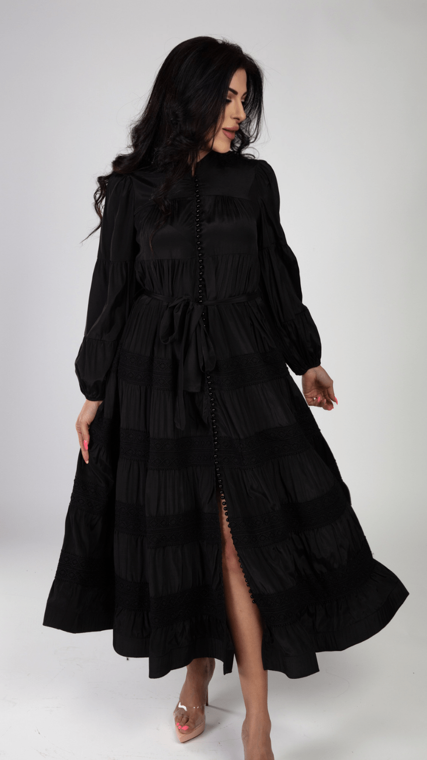 Pearl Button Long Sleeve Elegant Dress - WaedLine