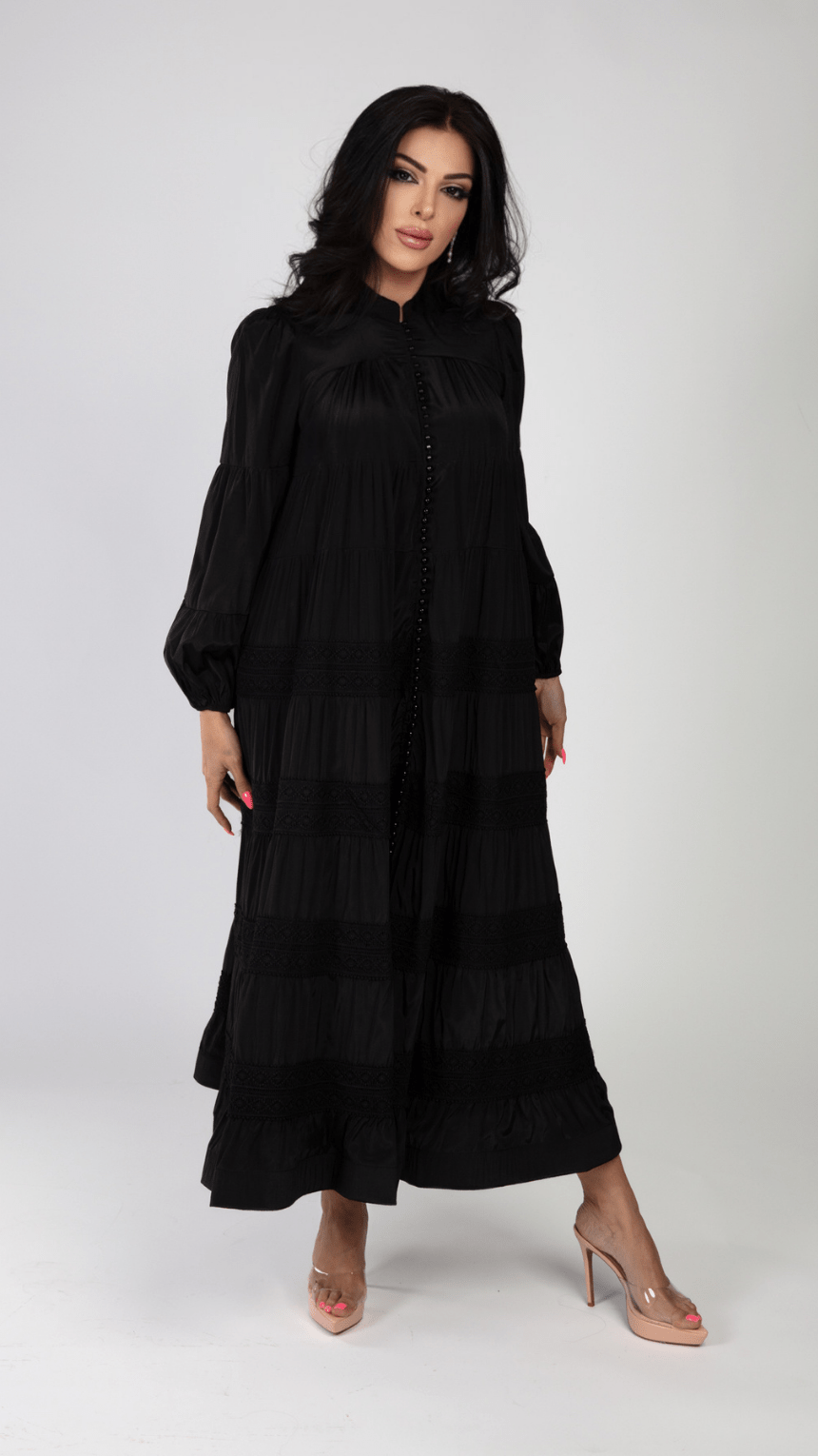 Pearl Button Long Sleeve Elegant Dress - WaedLine