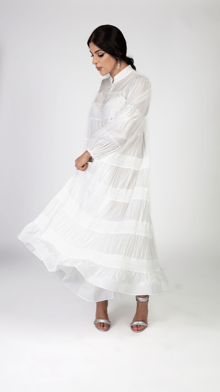 Pearl Button Long Sleeve Elegant Dress - WaedLine