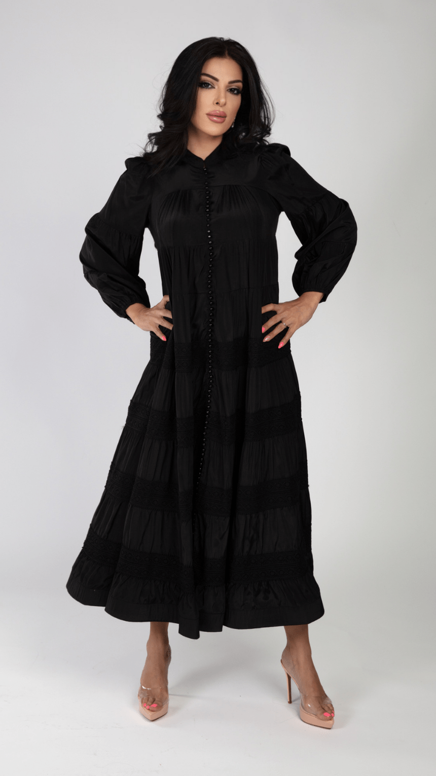 Pearl Button Long Sleeve Elegant Dress - WaedLine
