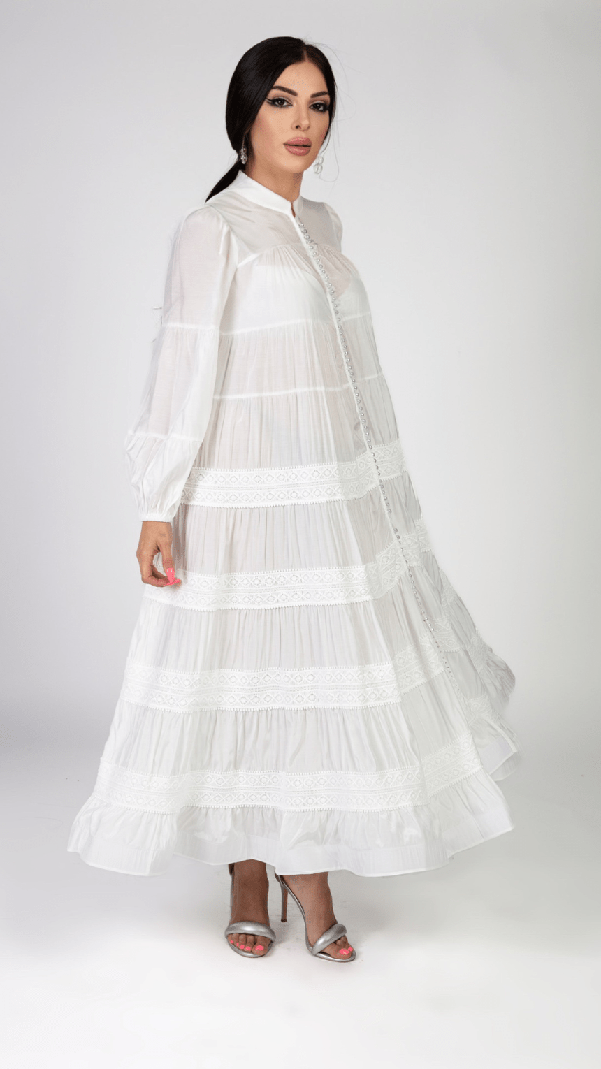 Pearl Button Long Sleeve Elegant Dress - WaedLine
