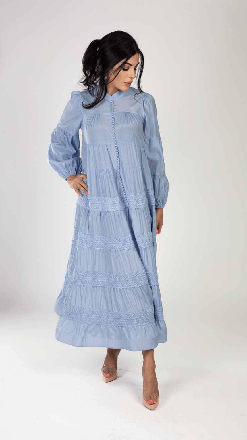 Pearl Button Long Sleeve Elegant Dress - WaedLine