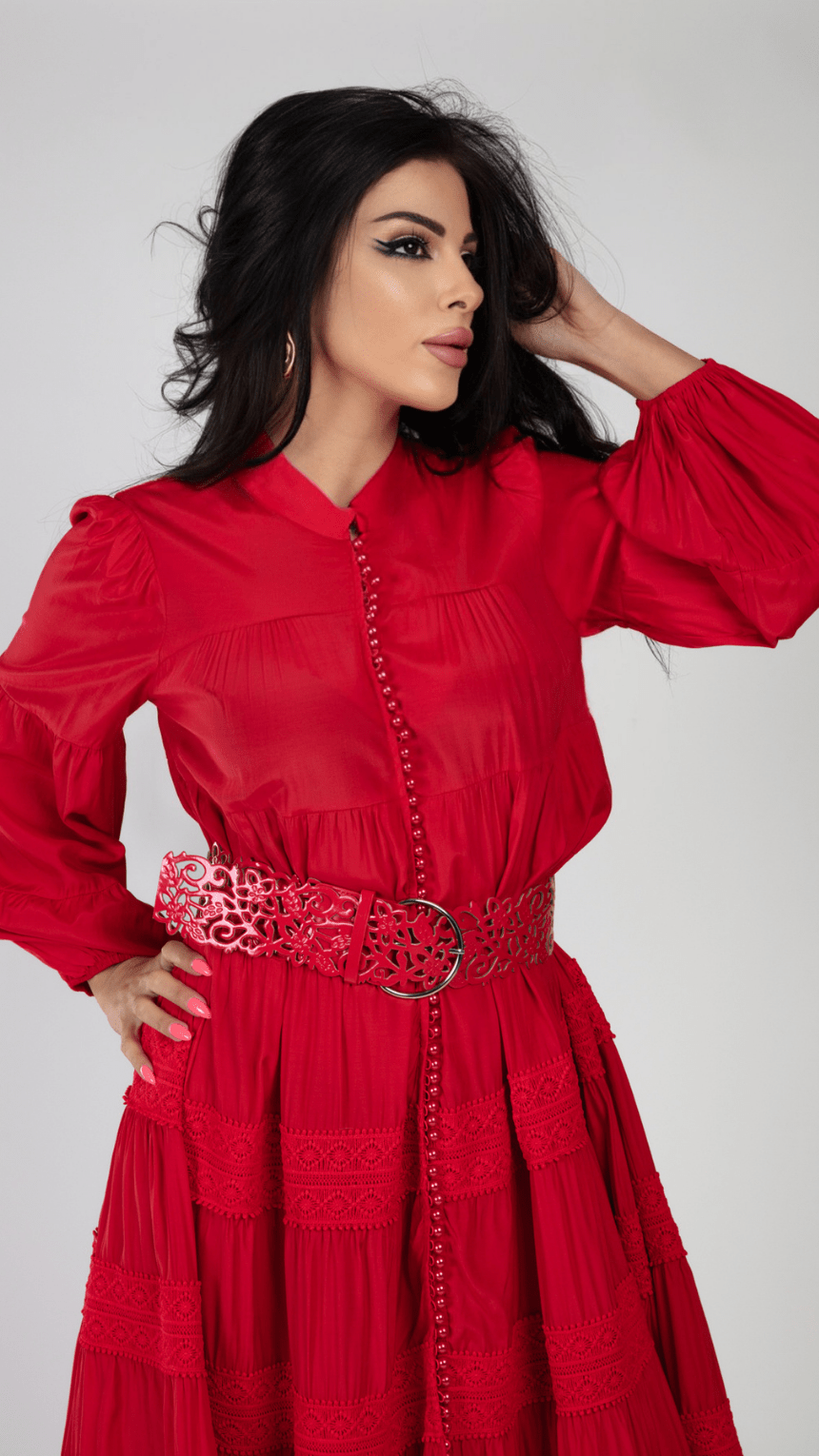 Pearl Button Long Sleeve Elegant Dress - WaedLine