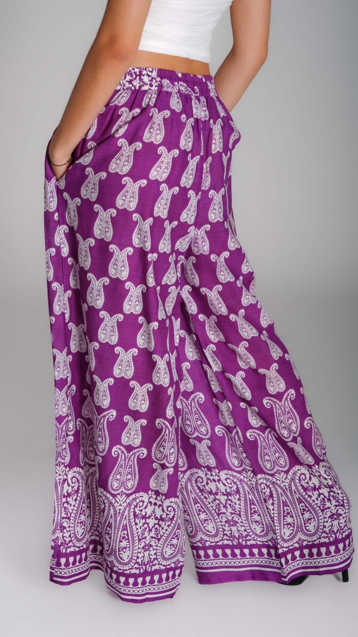 Printed Wide - Leg Cotton Pants - WaedLine