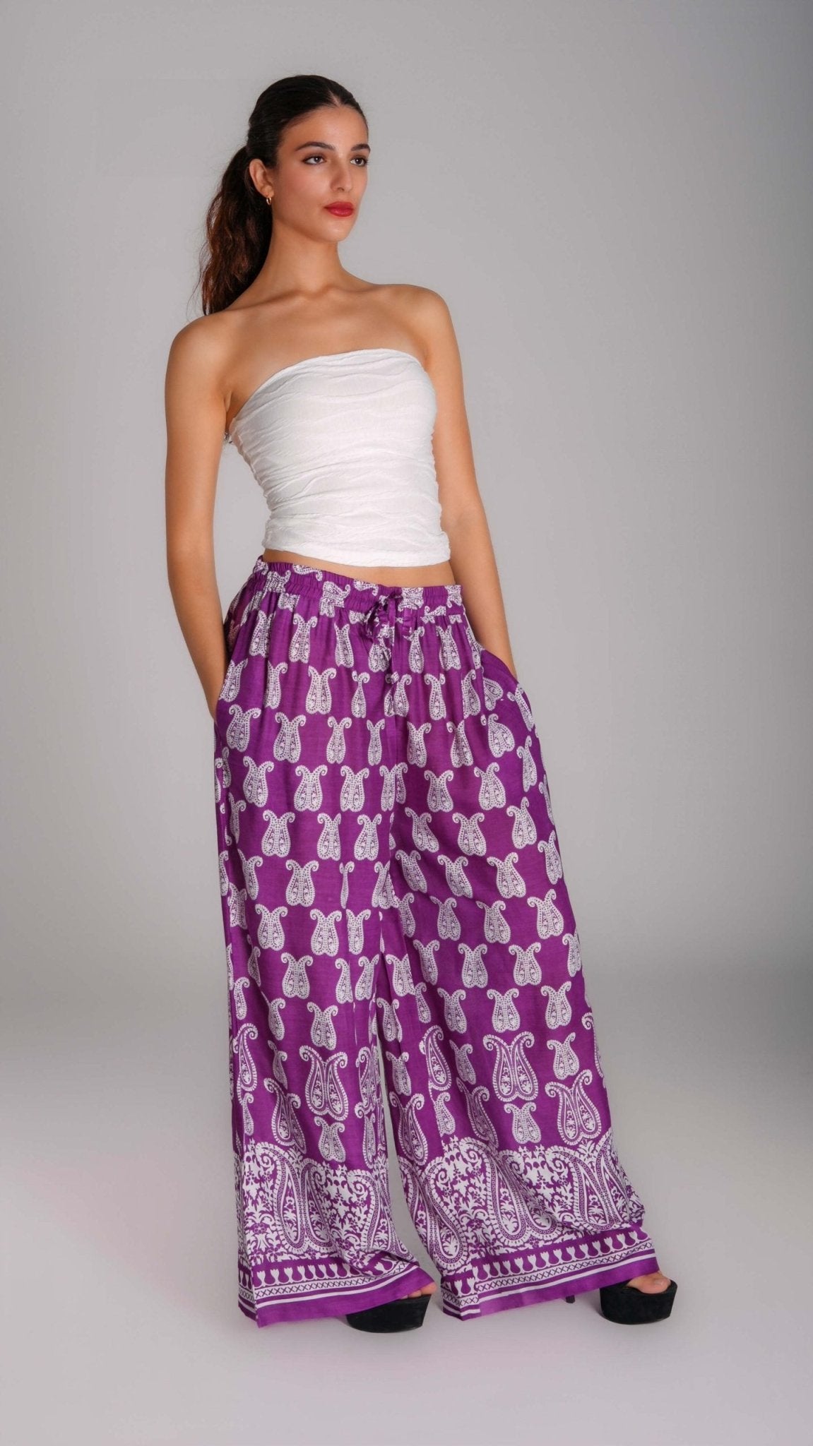 Printed Wide - Leg Cotton Pants - WaedLine