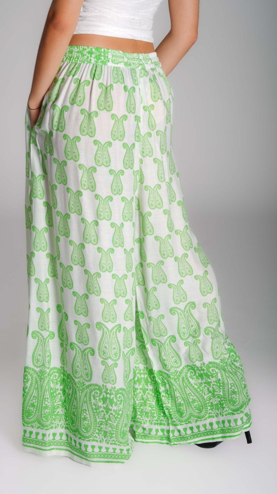 Printed Wide - Leg Cotton Pants - WaedLine