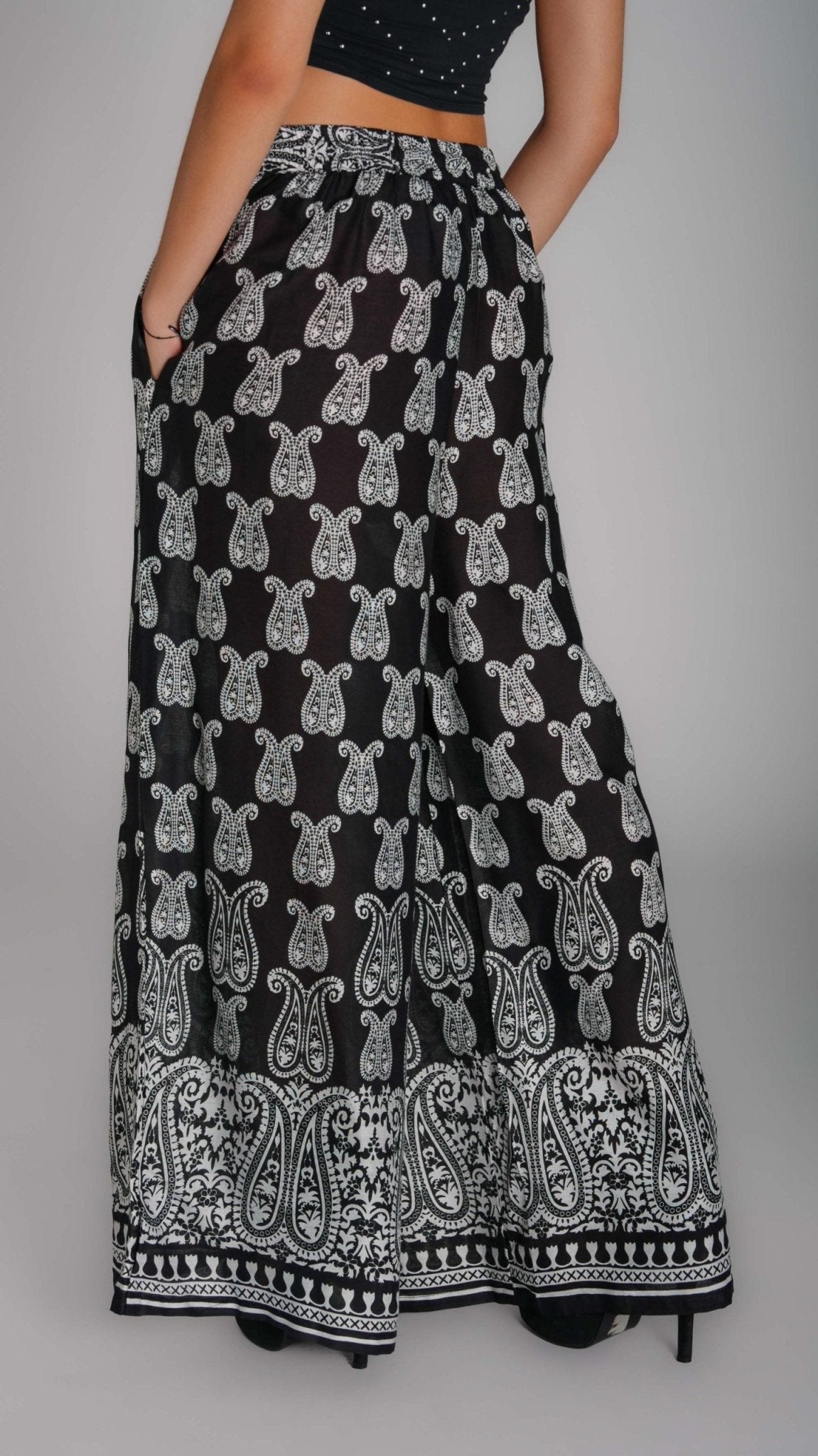 Printed Wide - Leg Cotton Pants - WaedLine