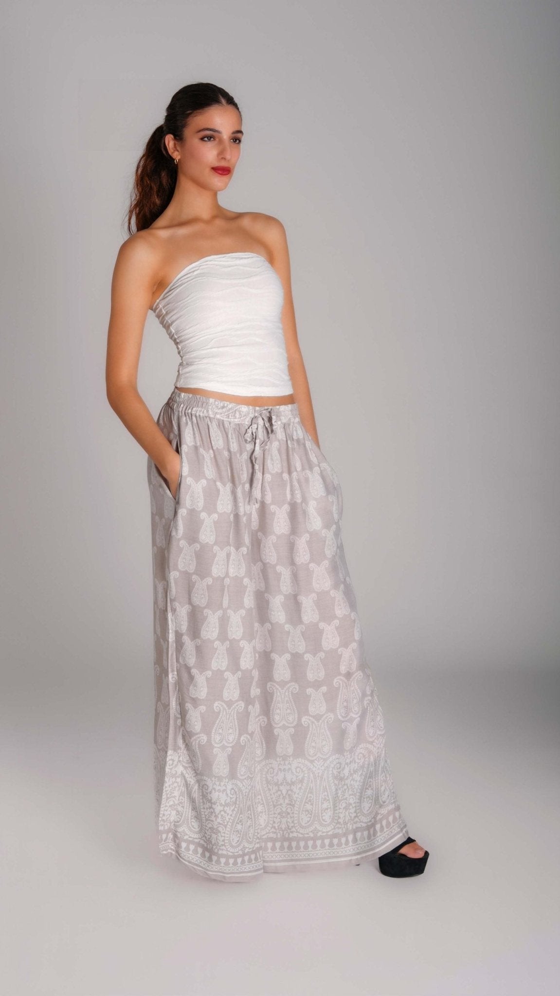 Printed Wide - Leg Cotton Pants - WaedLine