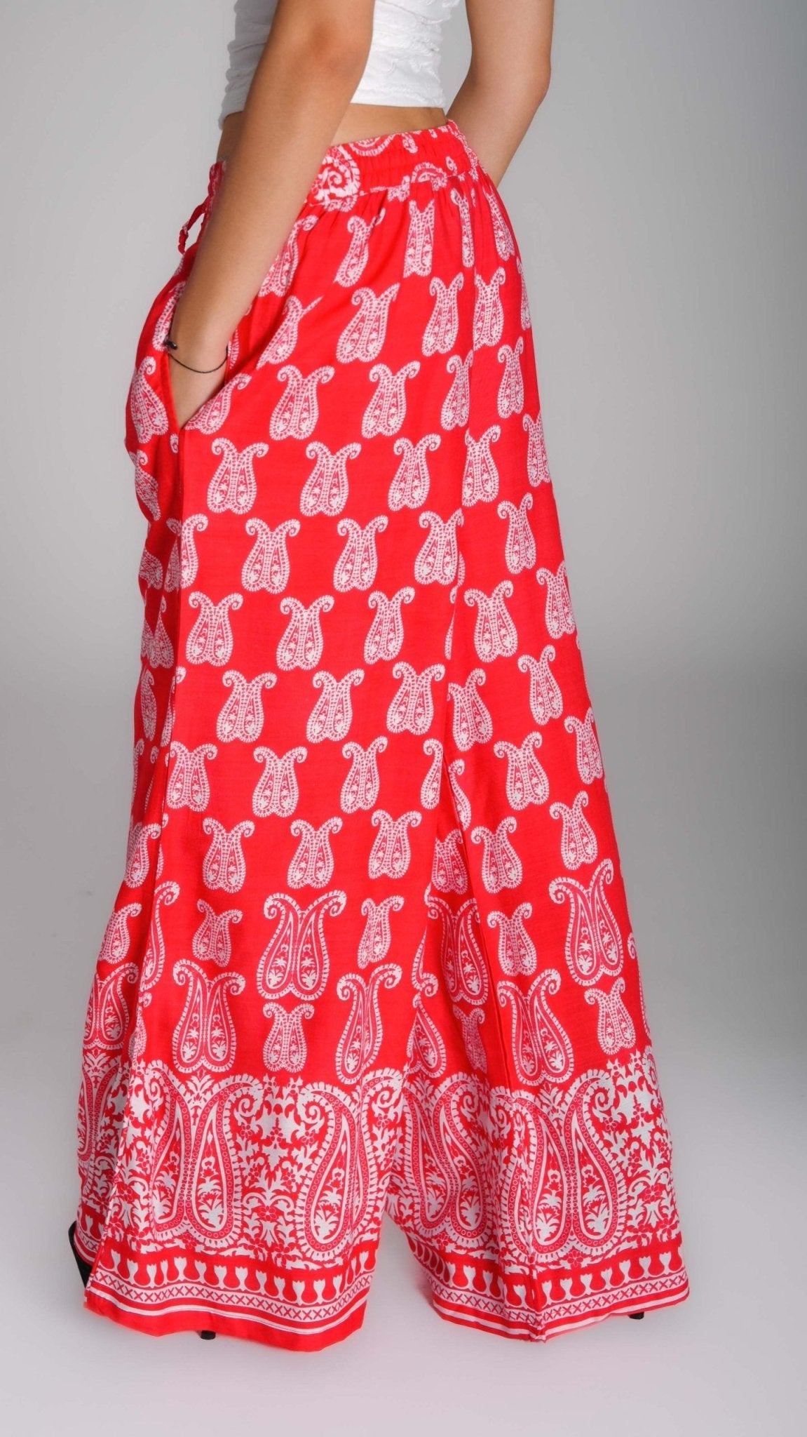 Printed Wide - Leg Cotton Pants - WaedLine