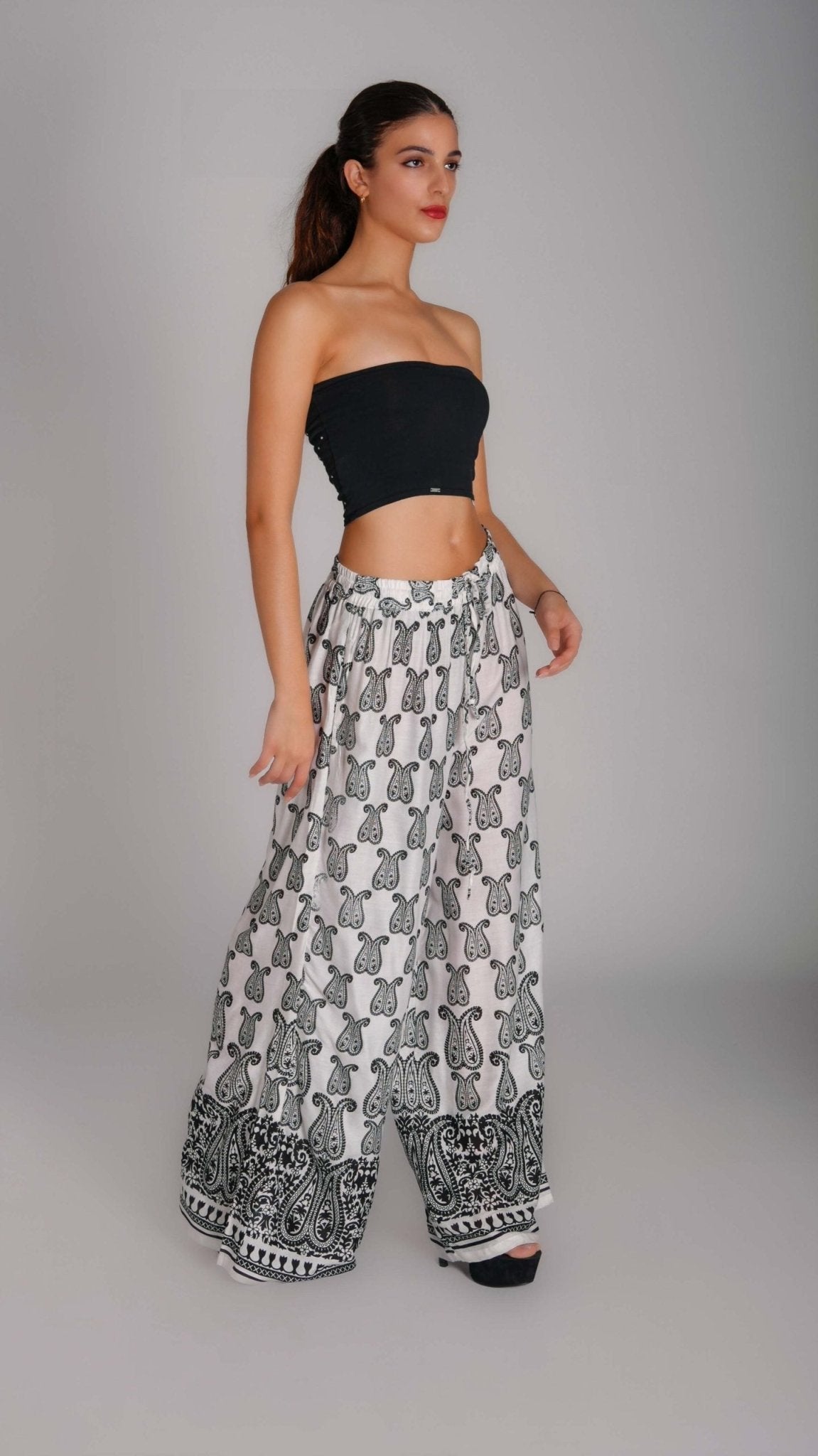 Printed Wide - Leg Cotton Pants - WaedLine