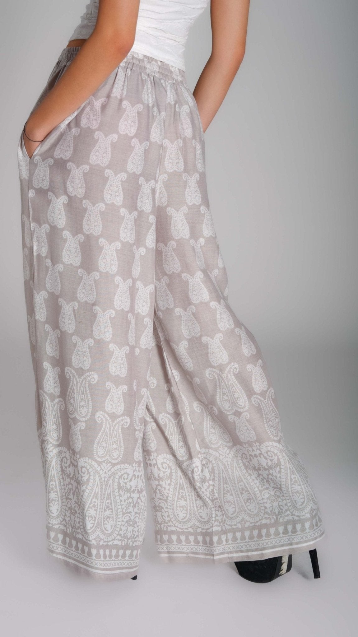 Printed Wide - Leg Cotton Pants - WaedLine