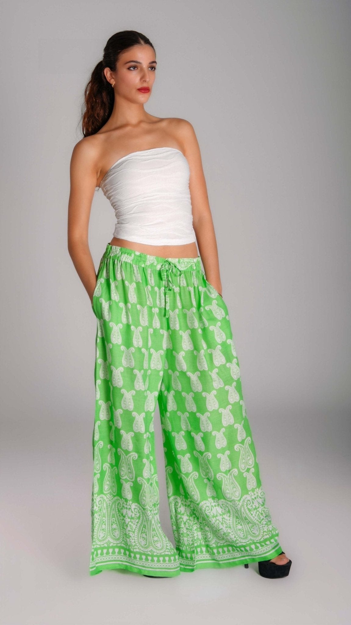 Printed Wide - Leg Cotton Pants - WaedLine