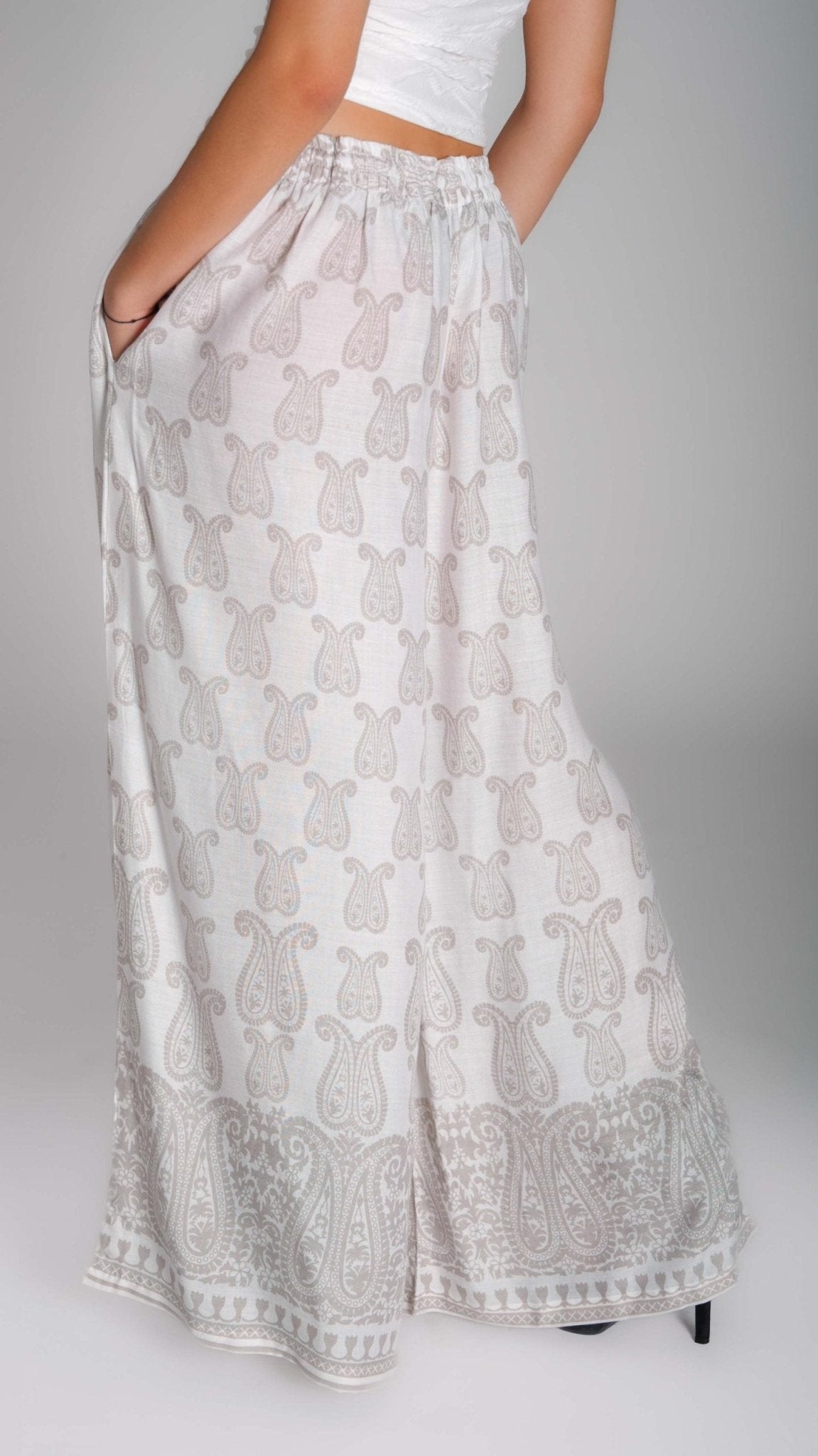 Printed Wide - Leg Cotton Pants - WaedLine