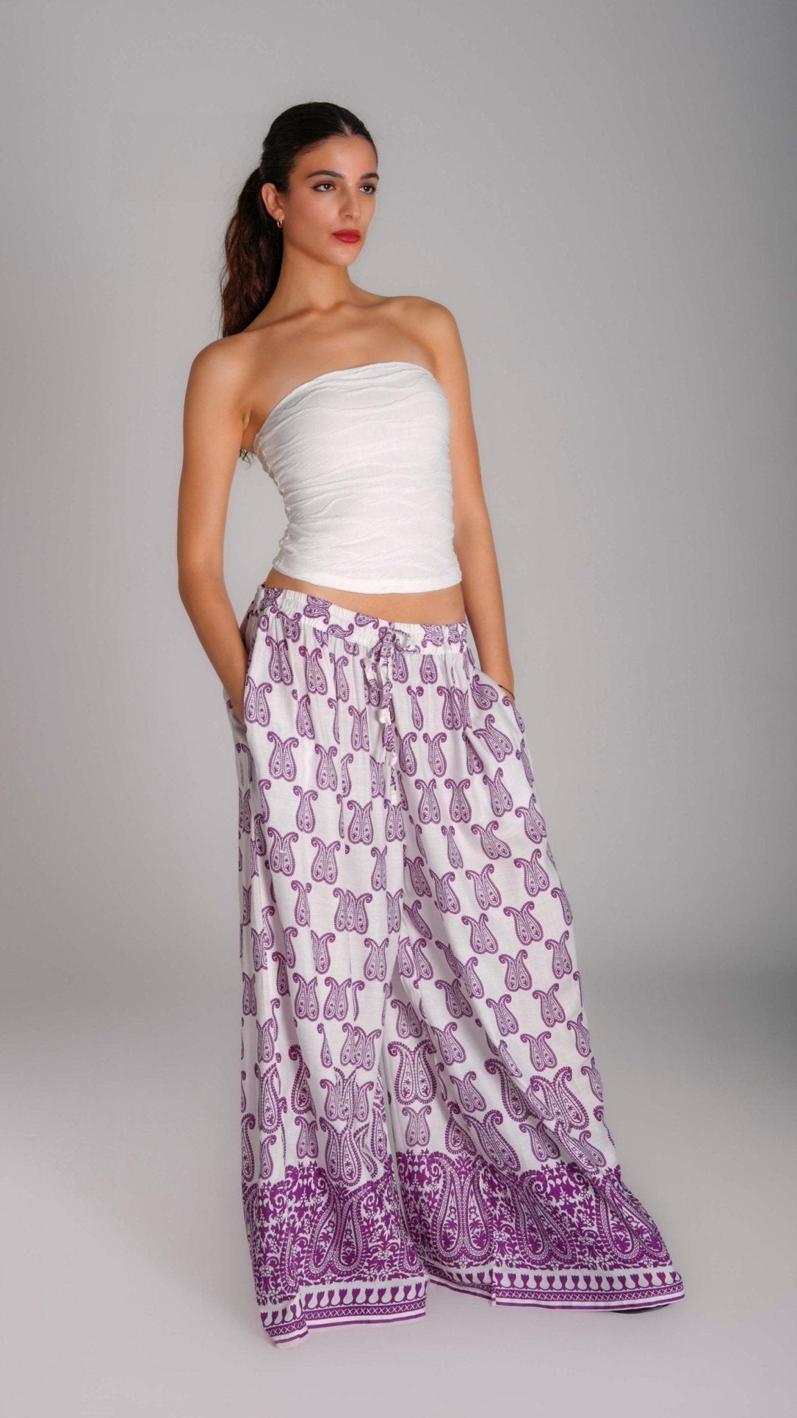 Printed Wide - Leg Cotton Pants - WaedLine
