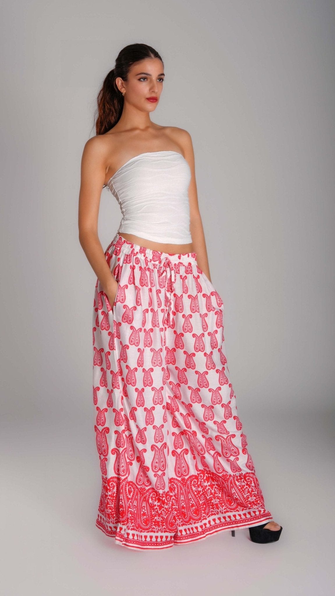 Printed Wide - Leg Cotton Pants - WaedLine