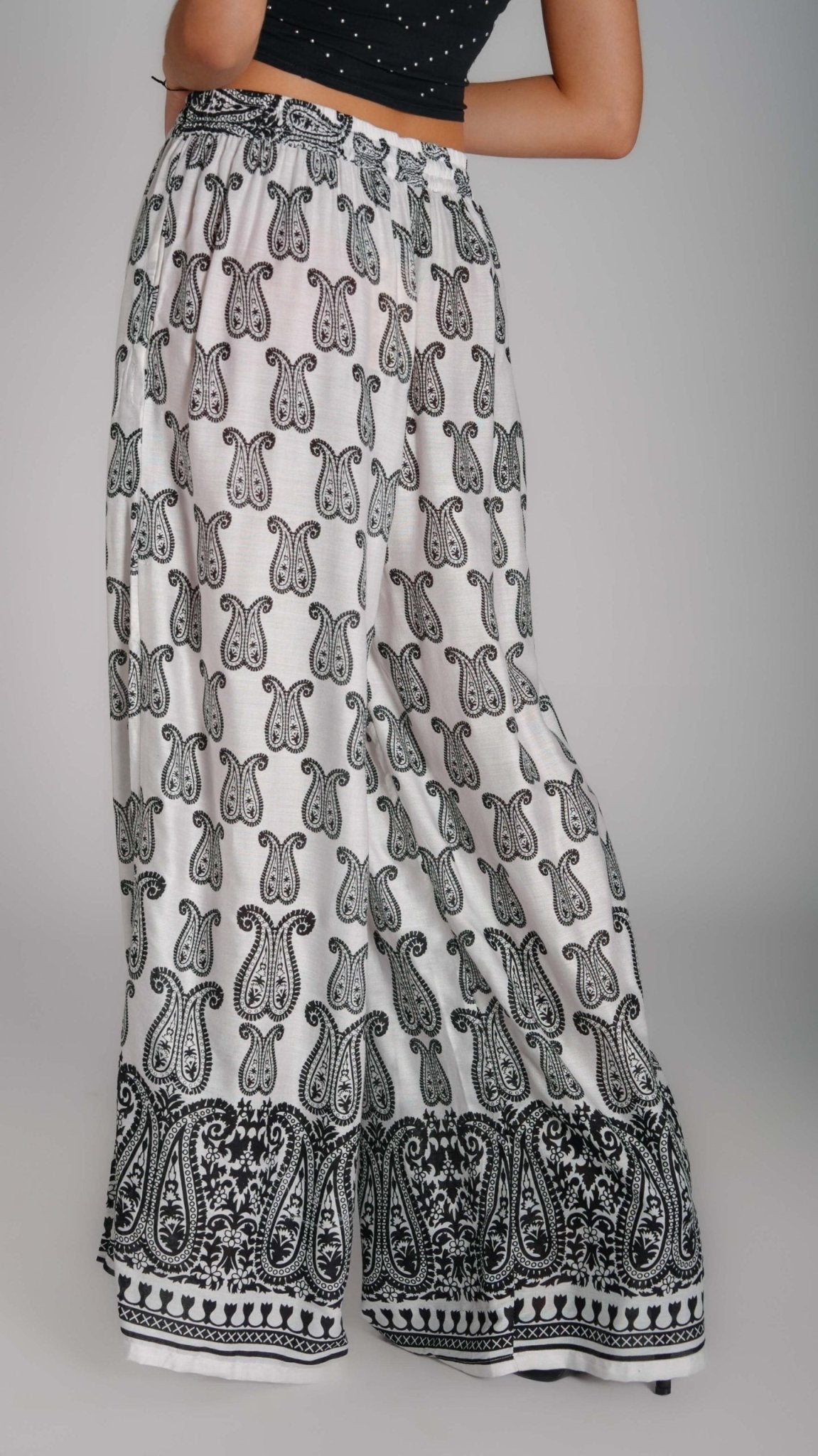 Printed Wide - Leg Cotton Pants - WaedLine