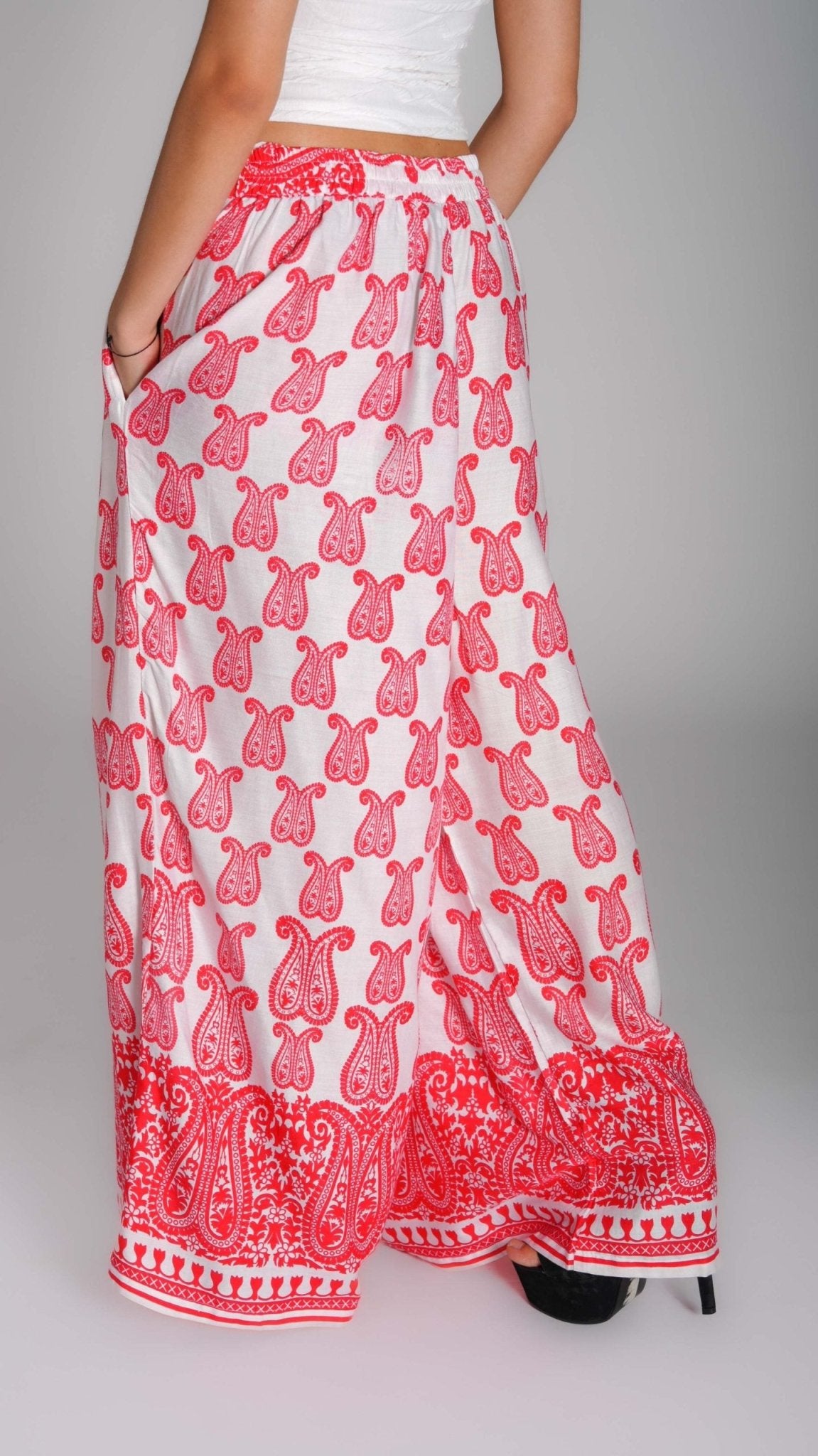 Printed Wide - Leg Cotton Pants - WaedLine