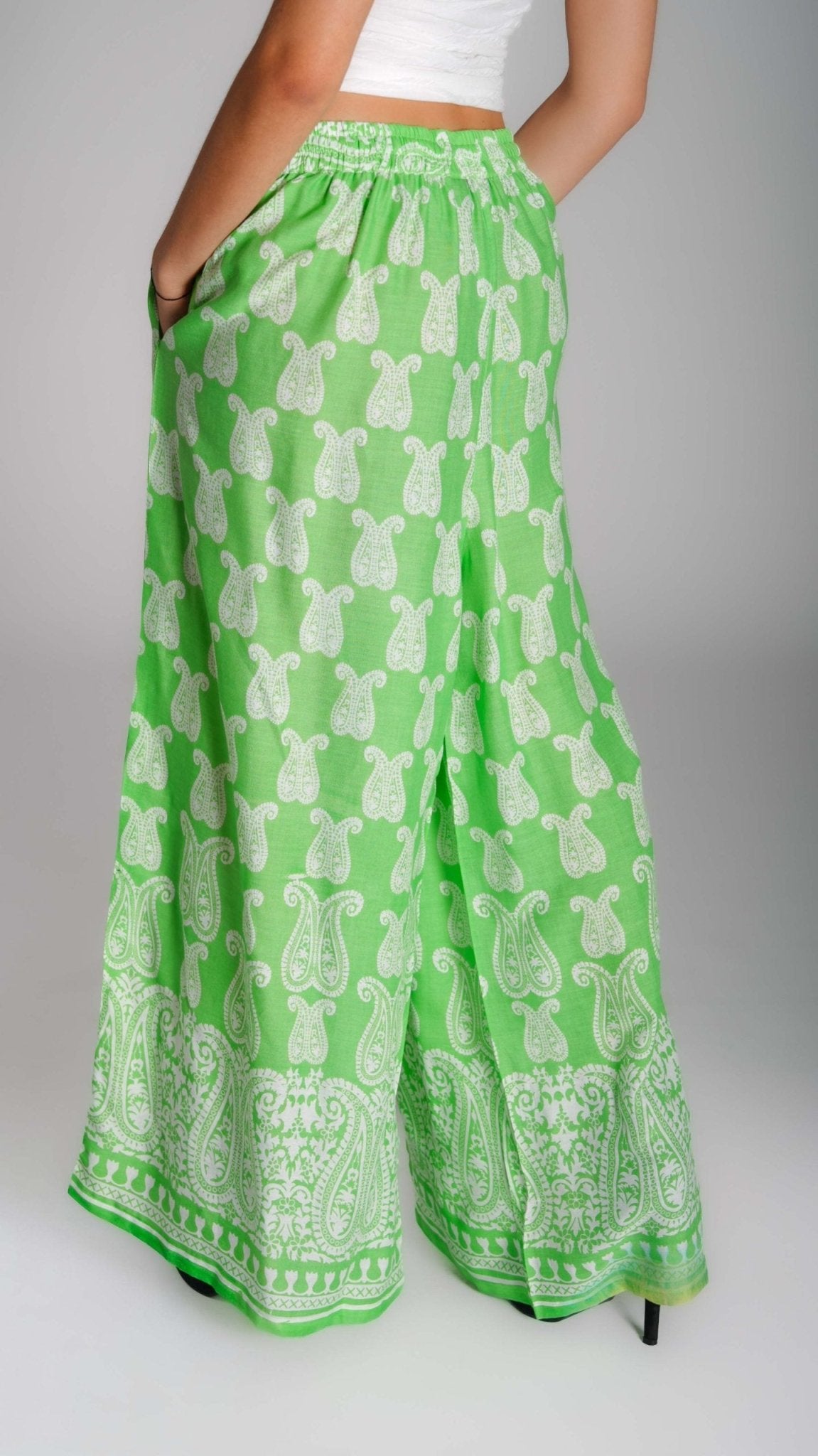 Printed Wide - Leg Cotton Pants - WaedLine