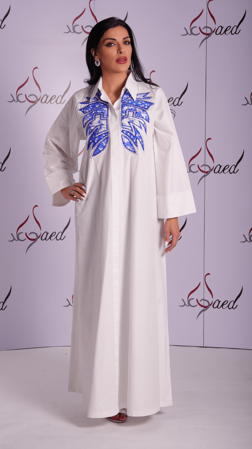 Pure Petal White Jalabiya - Leaf Embroidery - WaedLine