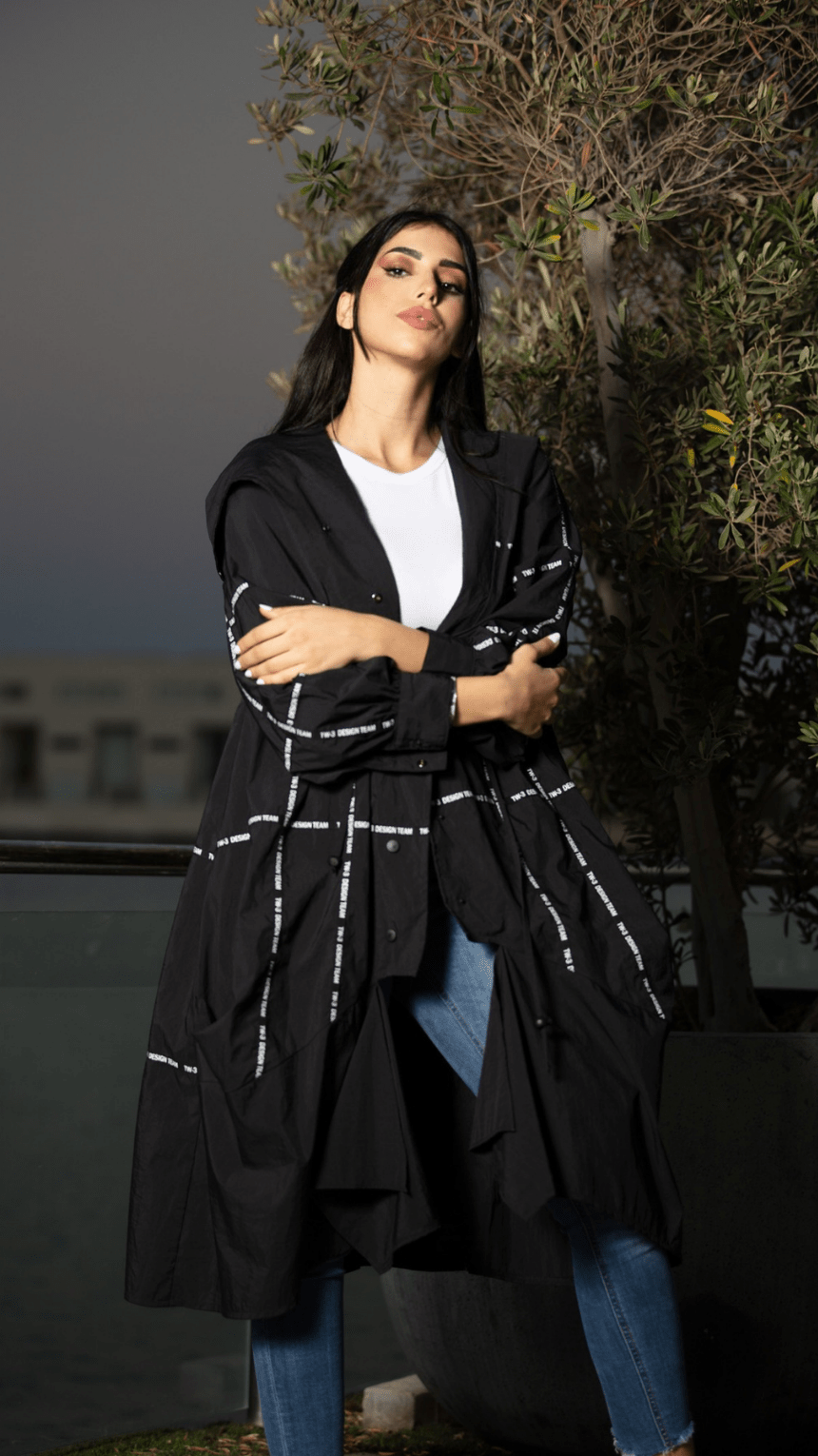 Sleek Black Coat with White Touches - WaedLine