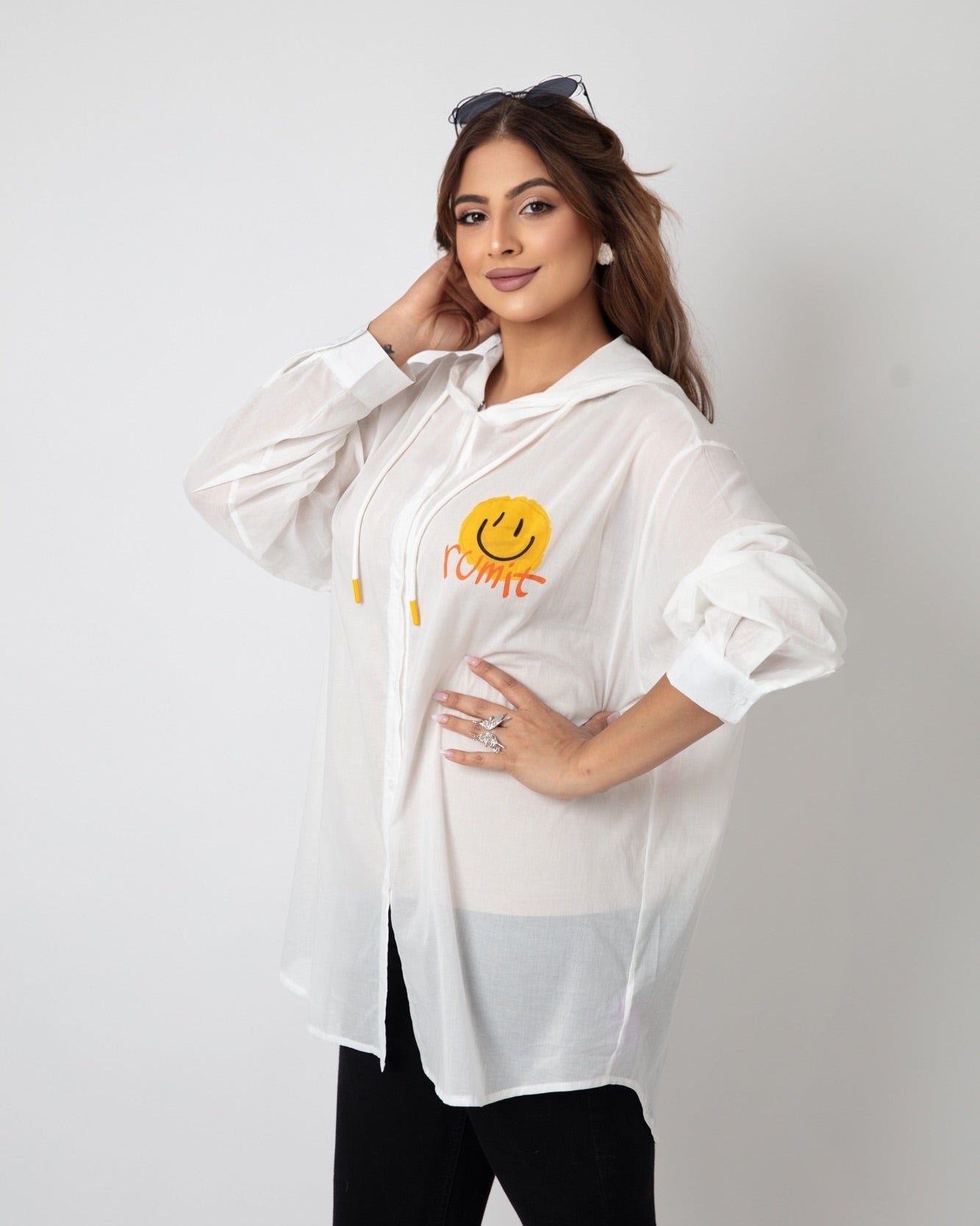 Smiley Face Printed Light Hoodie - WaedLine