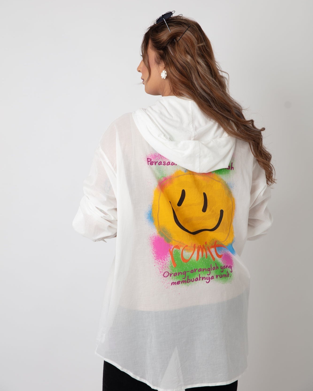 Smiley Face Printed Light Hoodie - WaedLine