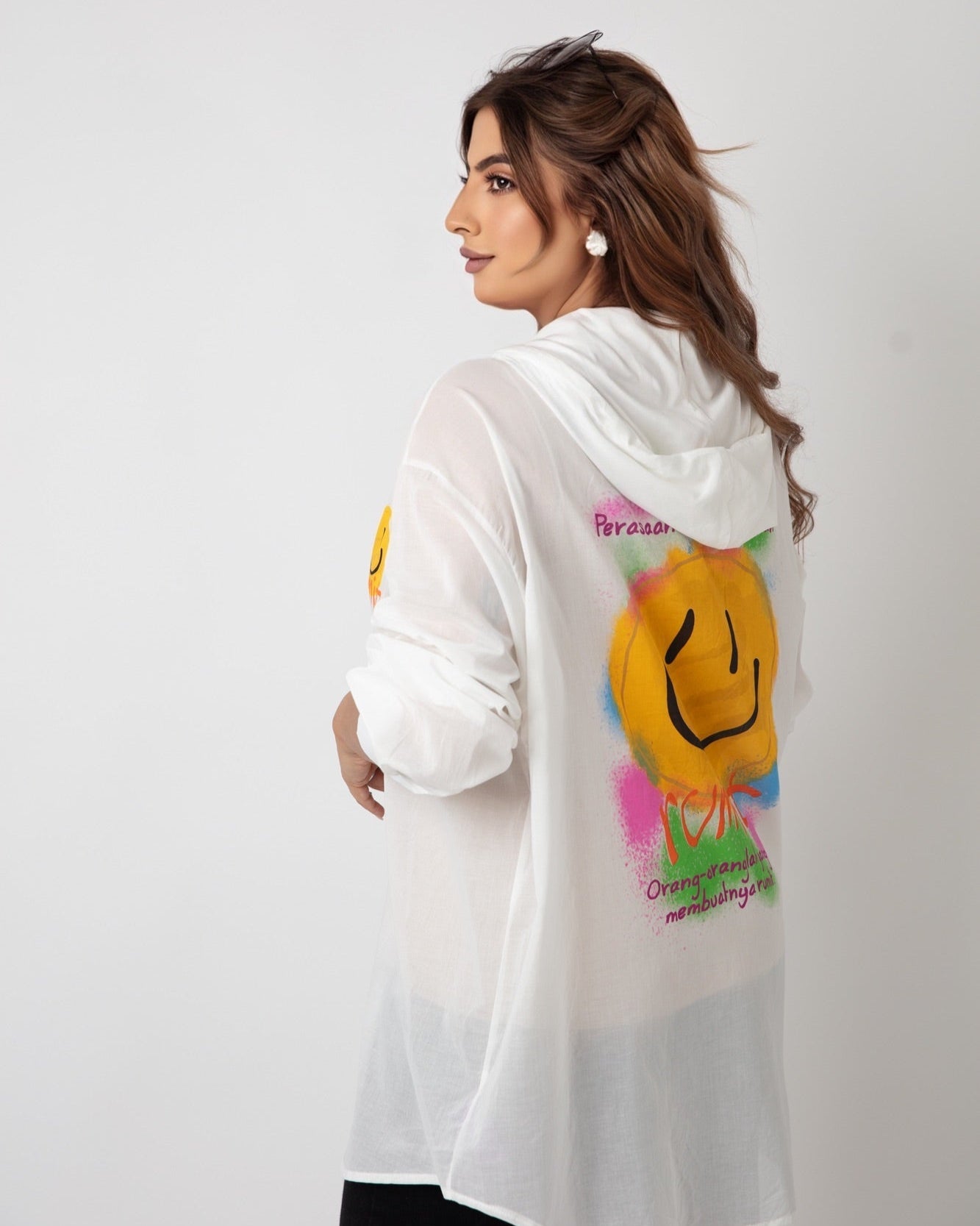 Smiley Face Printed Light Hoodie - WaedLine