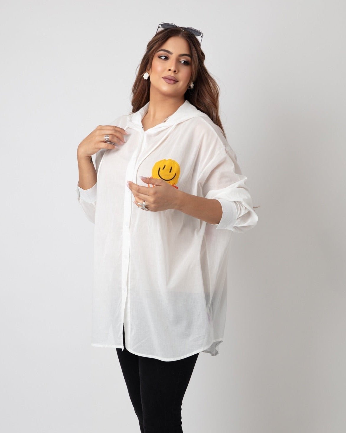 Smiley Face Printed Light Hoodie - WaedLine