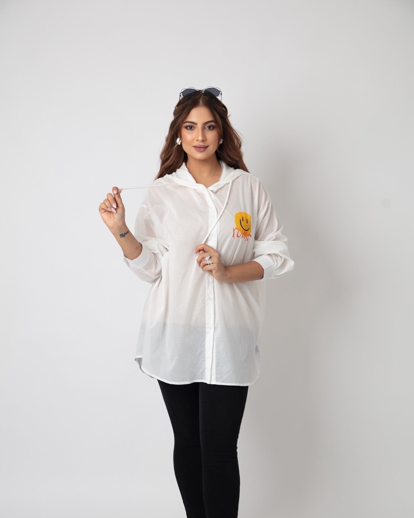 Smiley Face Printed Light Hoodie - WaedLine