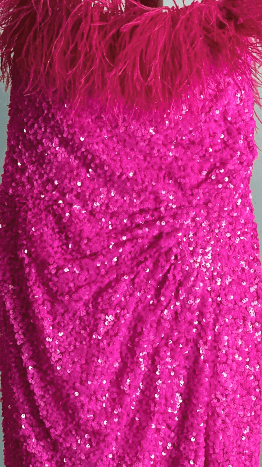 Strapless Sequence Stretch Dress with Feathers and a Side Slit - WaedLine