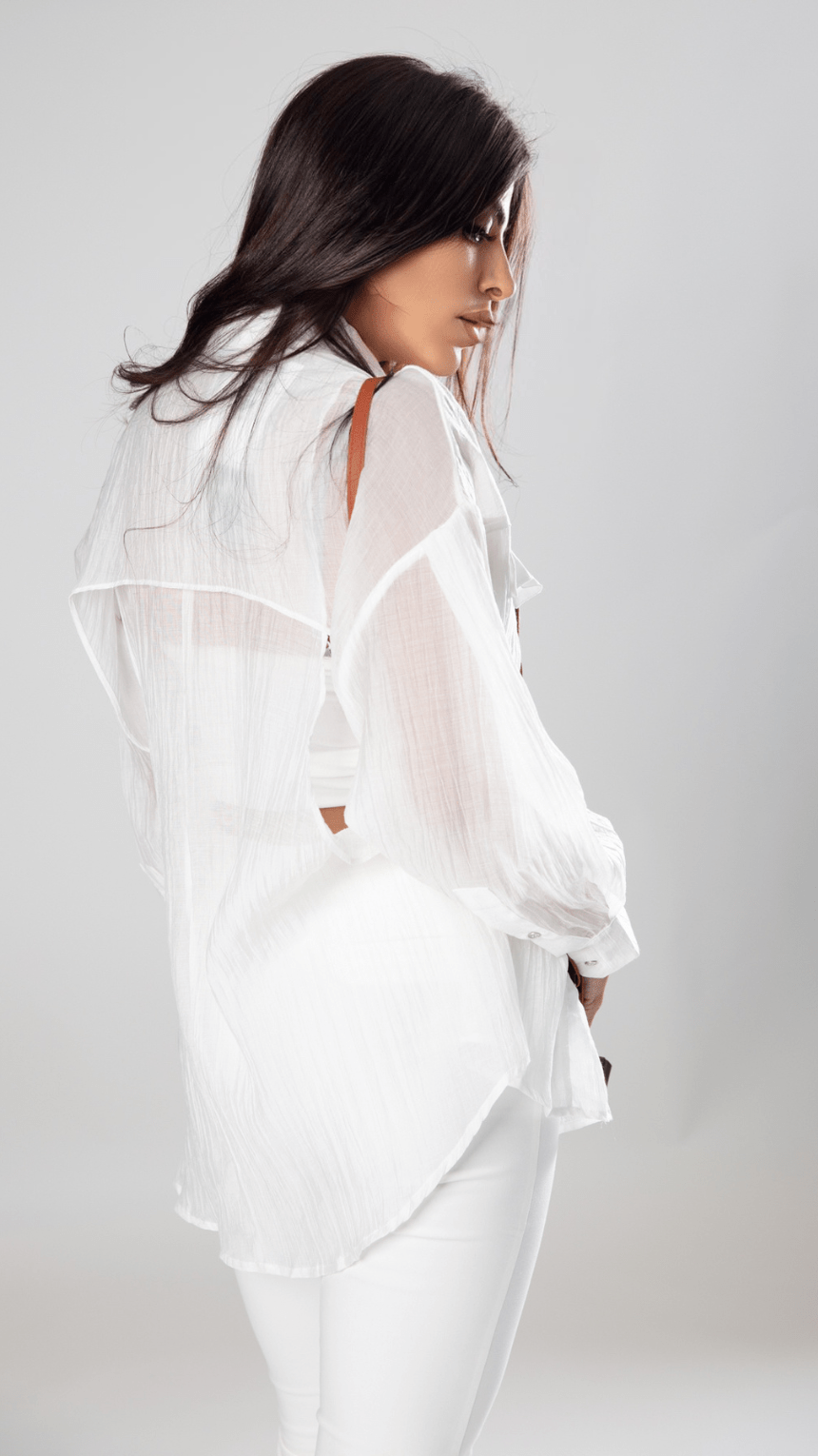 Transparent Half - Zip Elegant Women’s Top - Black/White - WaedLine
