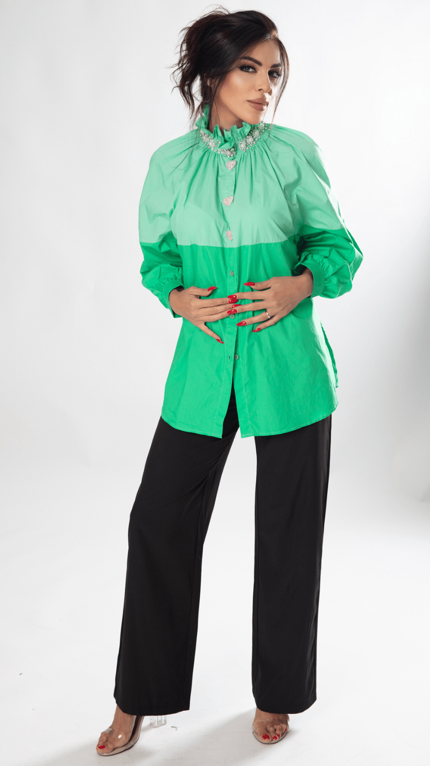 Two - Toned Crystal Button Shirt - WaedLine