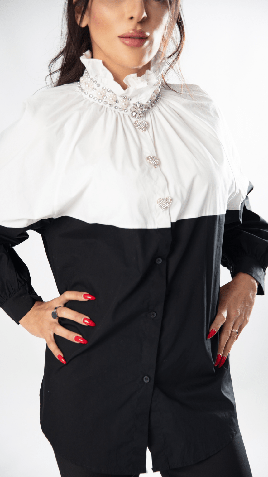Two - Toned Crystal Button Shirt - WaedLine