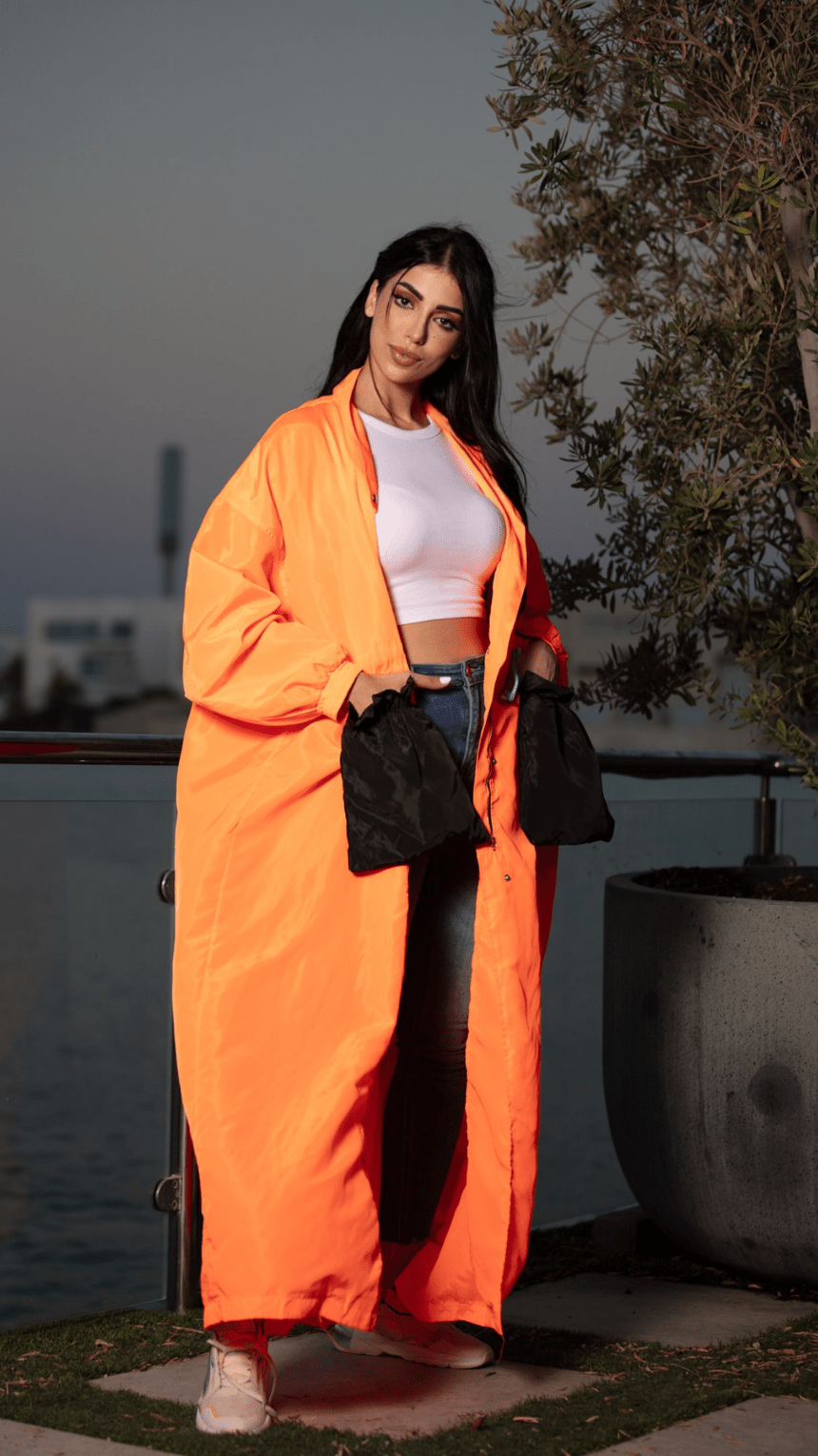 Vibrant Orange Coat with Black Pockets - WaedLine