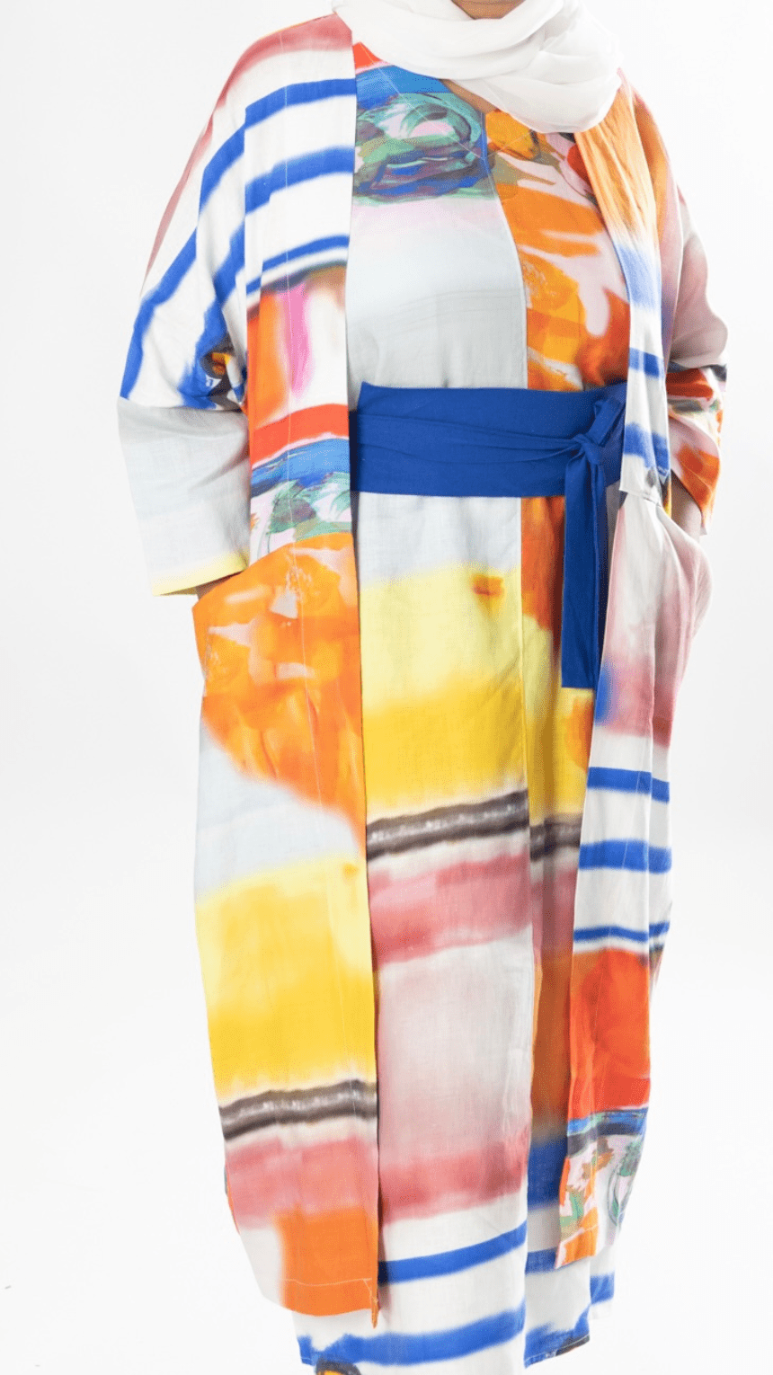Waed Colorful Harmony Linen Set (Dress & Overlay Set) - WaedLine