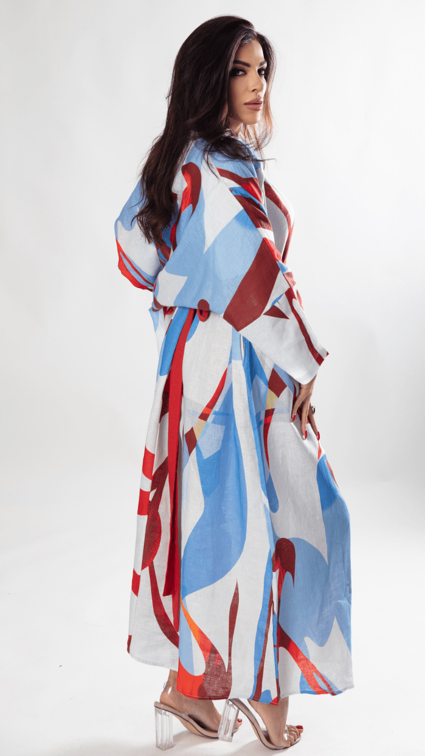 Waed Colorful Harmony Linen Set (Dress & Overlay Set) - WaedLine