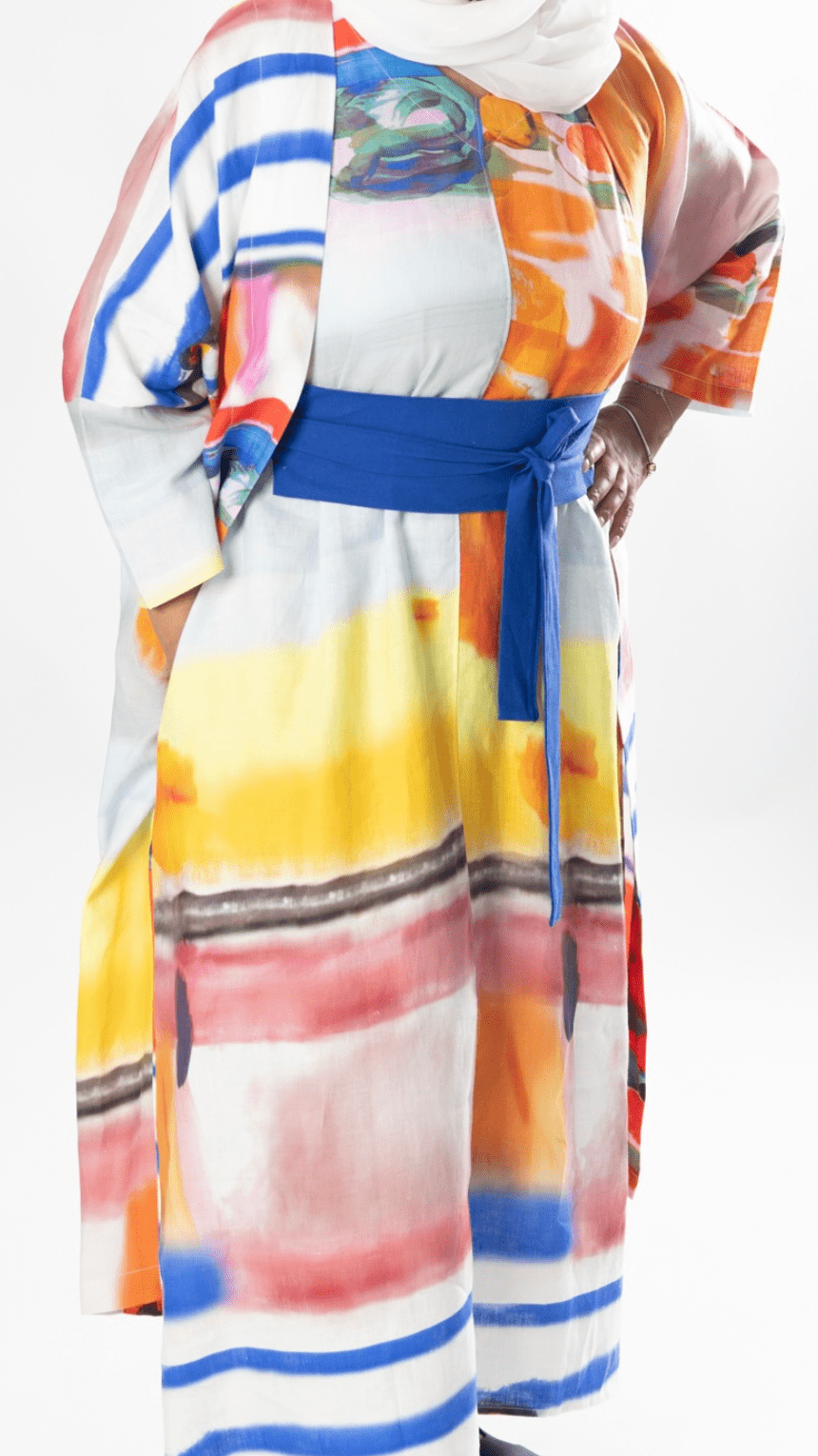 Waed Colorful Harmony Linen Set (Dress & Overlay Set) - WaedLine