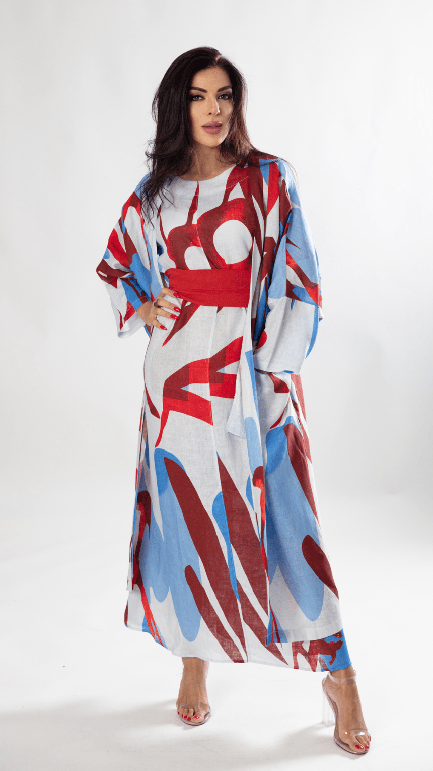 Waed Colorful Harmony Linen Set (Dress & Overlay Set) - WaedLine