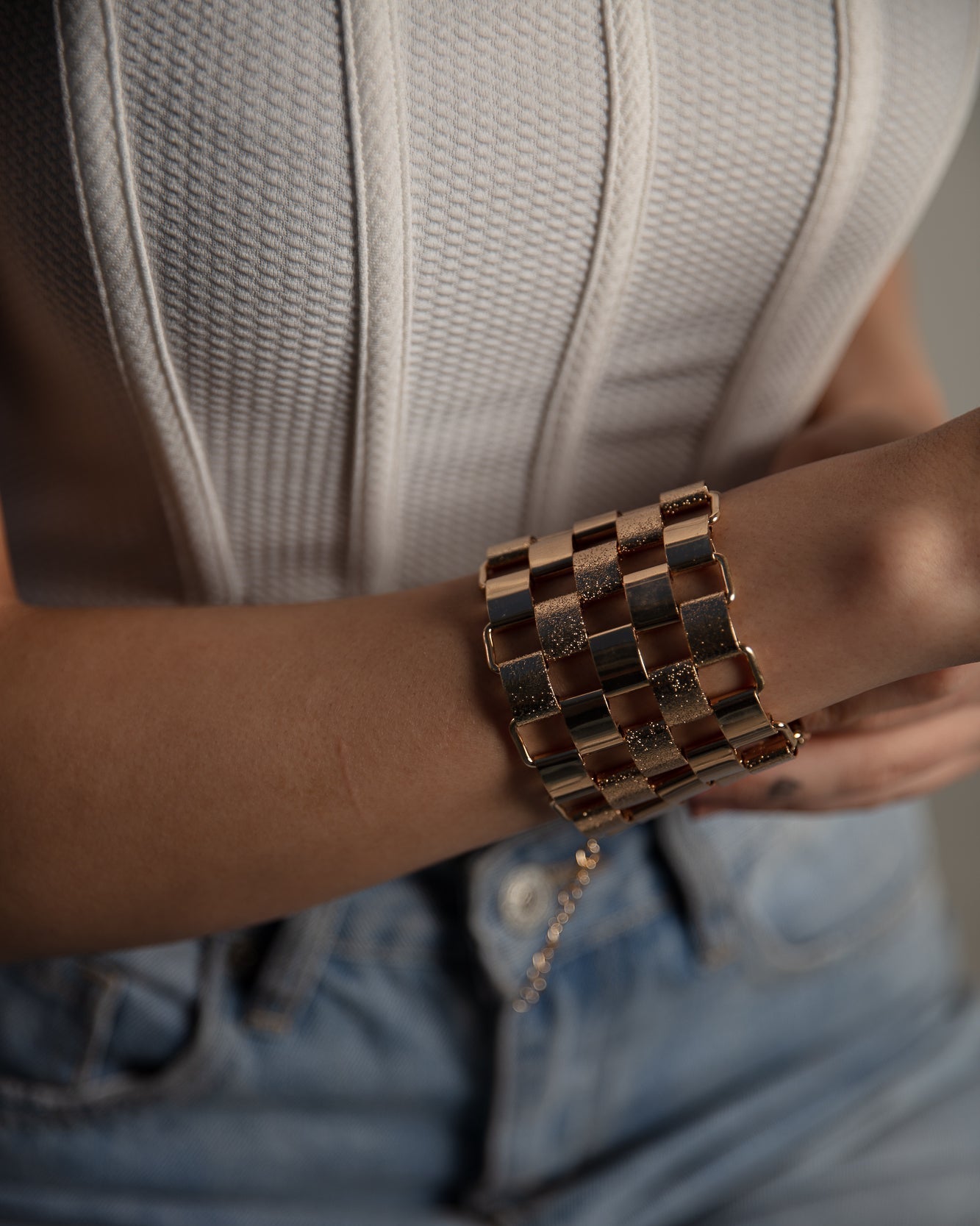 Weaved Chain Brilliance Bracelet Cuff Gold & Silver - WaedLine