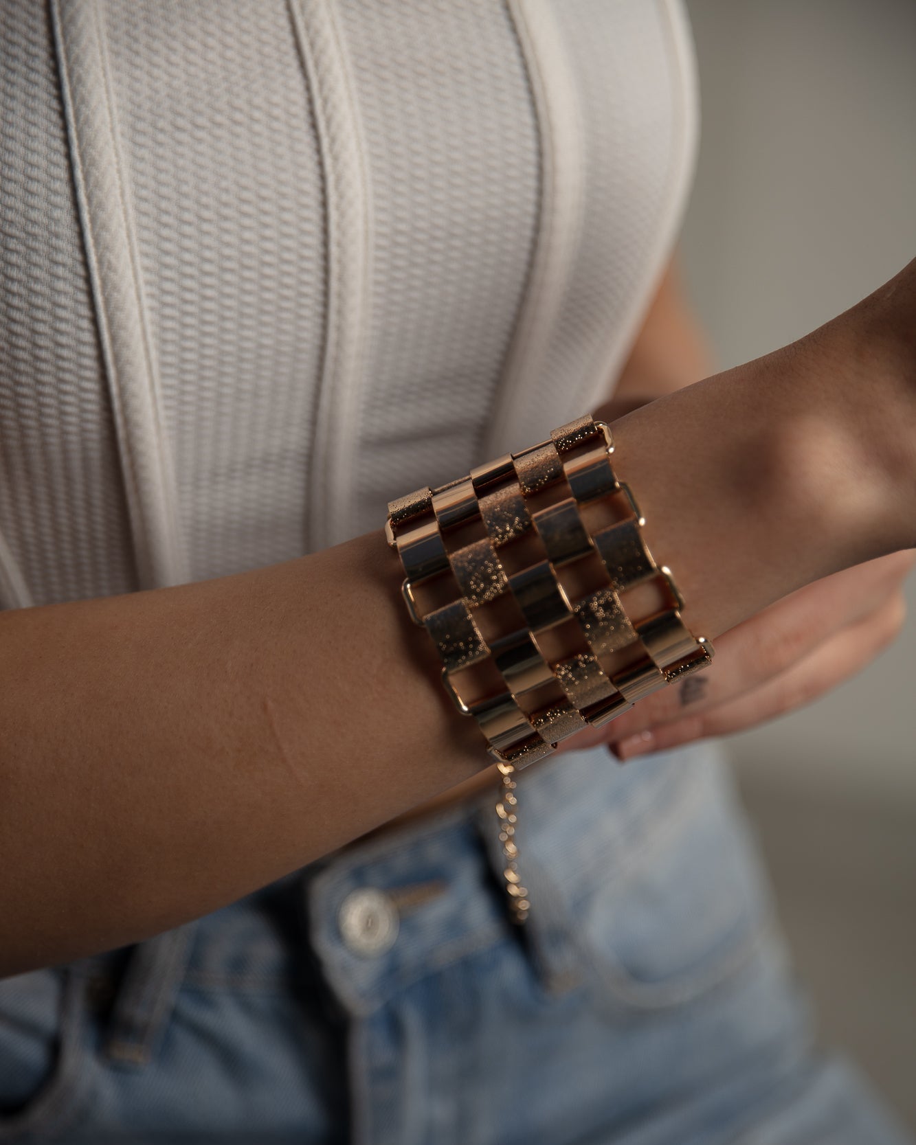 Weaved Chain Brilliance Bracelet Cuff Gold & Silver - WaedLine